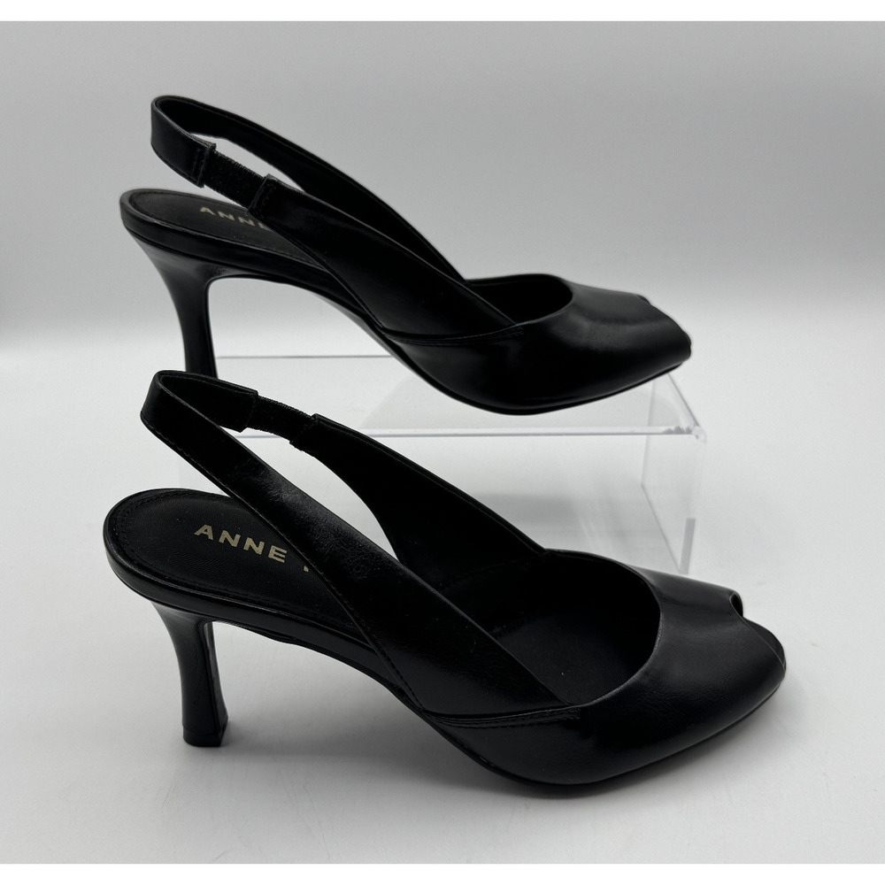 Women's Anne Klein Jovi Peep Toe Slingback Pumps Black Crinkle, Size 7 NIB